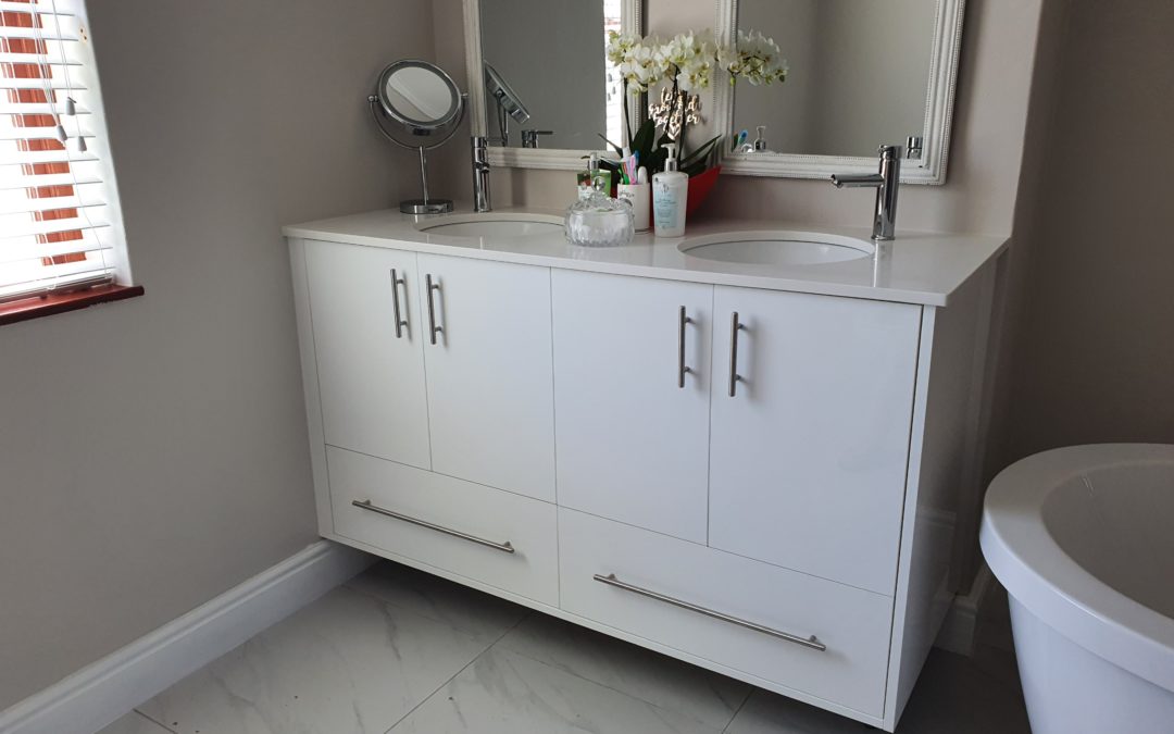 custom gloss white vanity with two sinks 2