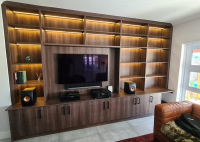 Custom bespoke designs dark wood TV entertainment unit with lighting 2