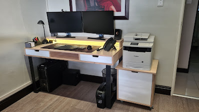 office computer desk setup with printer stand