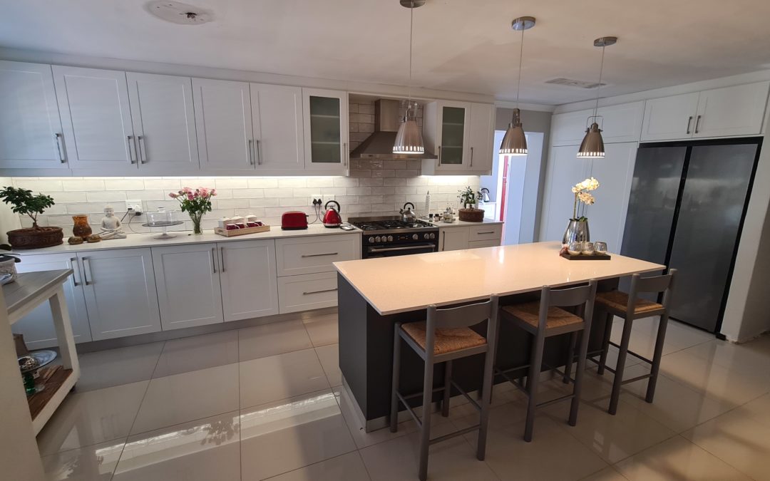 Kitchen installation with white doors and with light countertops installed Cape Town 3